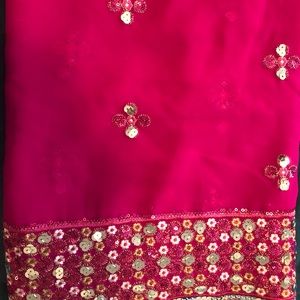 Beautiful Indian/Pakistani style shawl. Hot pink color Georgette Chiffon